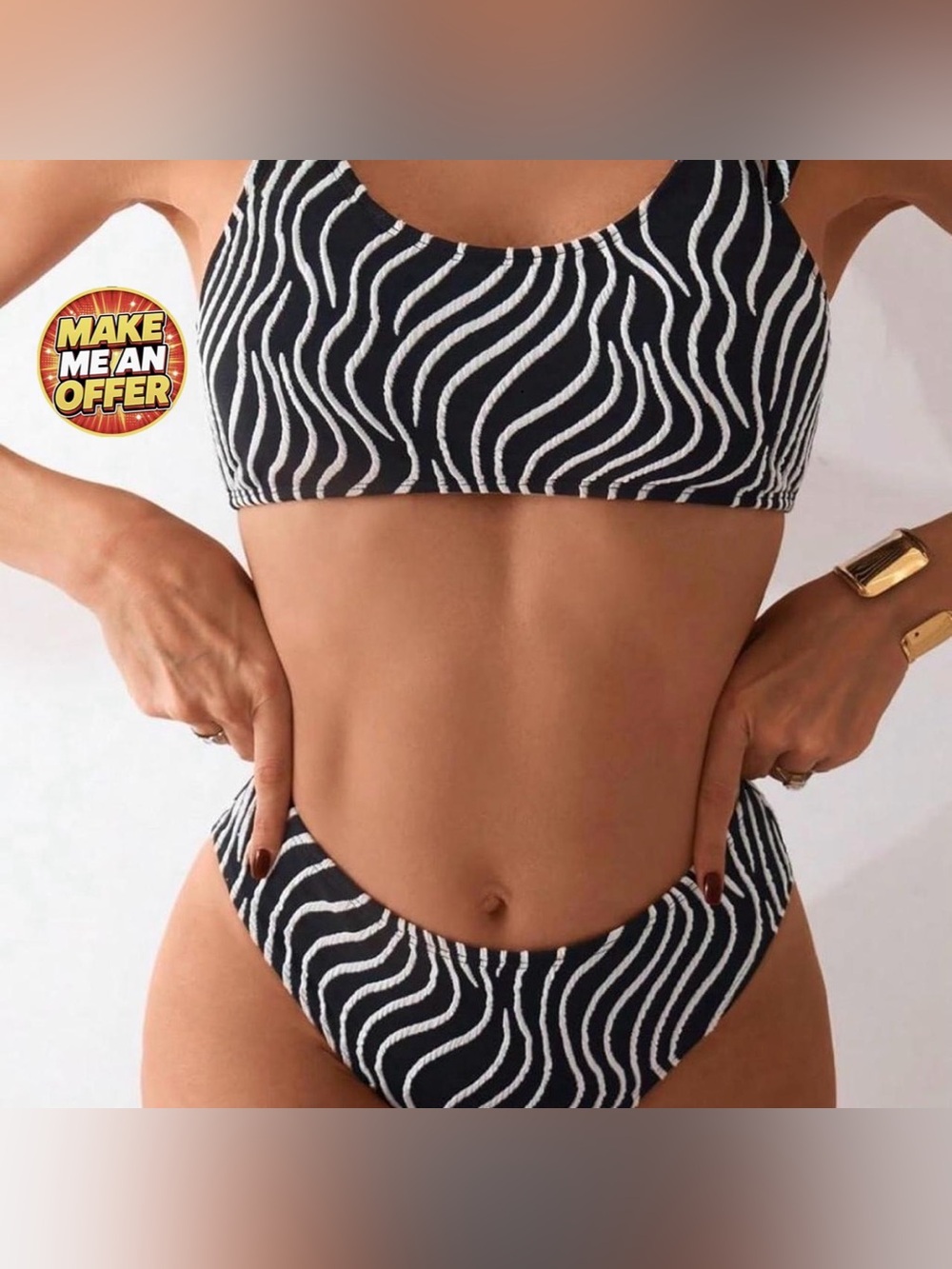Brand New Black & White Print Bikini Set - SZ L
